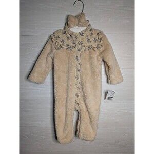 NEW Nicole Miller Baby Girl Faux Fur Romper Beige Blue Floral Jumpsuit 6/9M BOHO